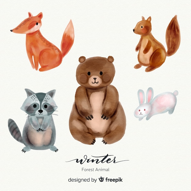 Free vector lovely set of winter forest animals