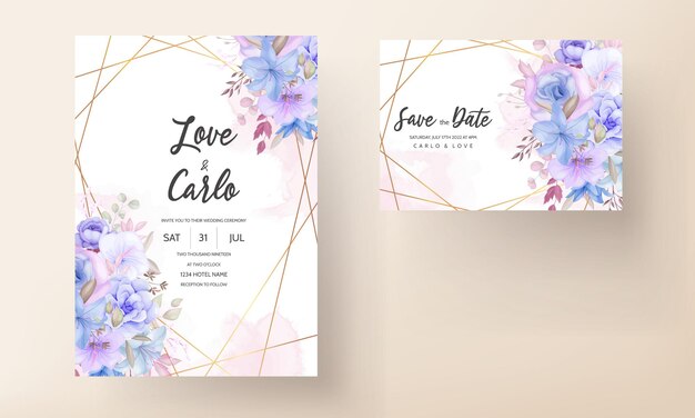 Lovely soft pink and blue floral wedding invitation card