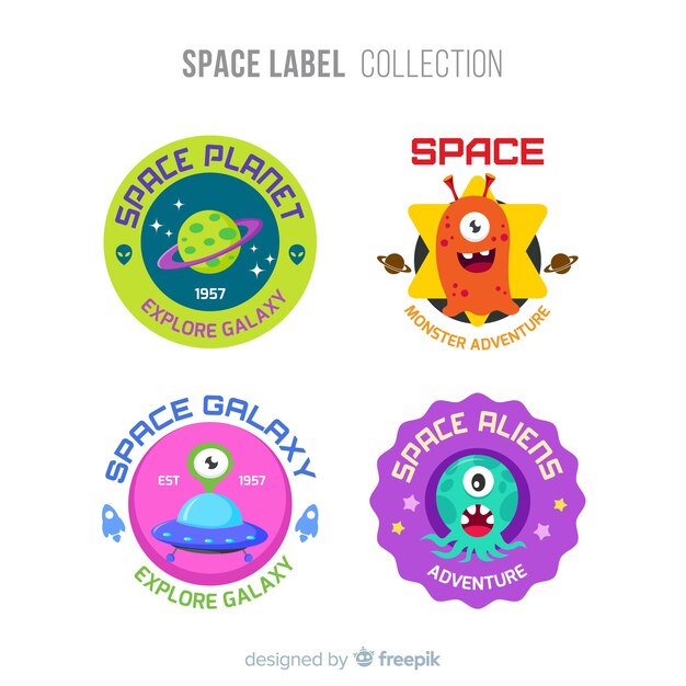 Lovely space badge collection with flat design