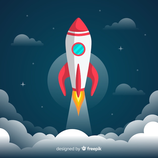 Lovely space rocket with flat design