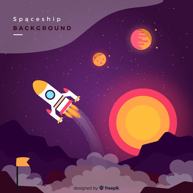 Lovely spaceship background with flat design