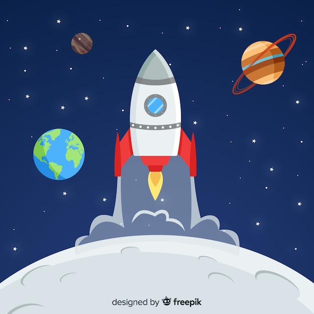 Lovely spaceship background with flat design