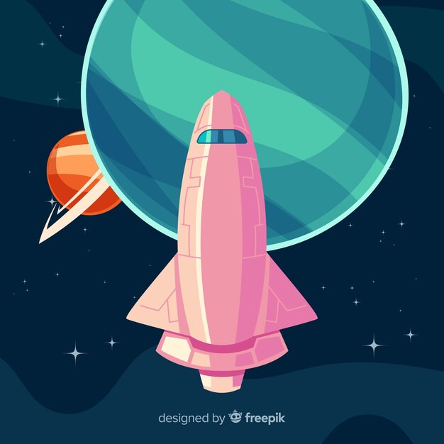 Lovely spaceship background with flat design