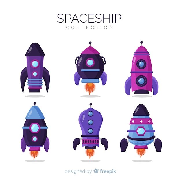 Free Vector lovely spaceship collection with flat design