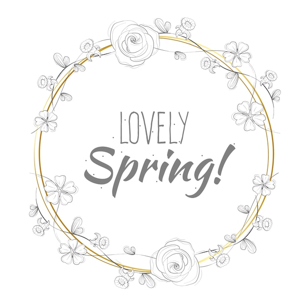 Free Vector lovely spring lettering on golden frame