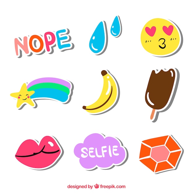 Free Vector lovely stickers with hand drawn style