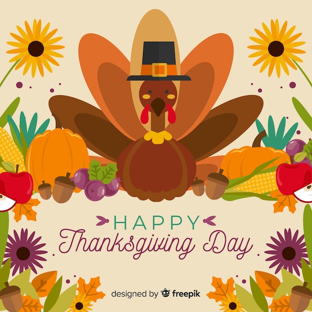 Lovely thanksgiving day background with flat design