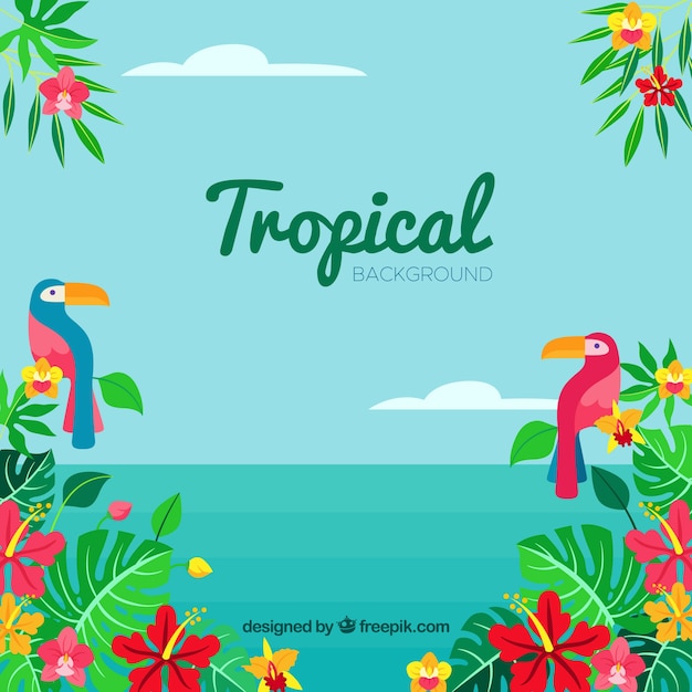 Lovely tropical background with flat design