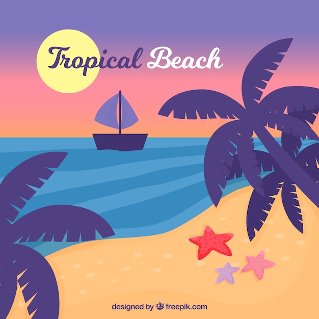 Lovely tropical beach with flat design