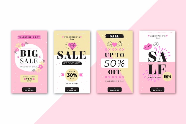 Free Vector lovely valentine's day sale stories set