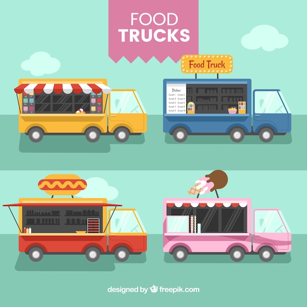 Free Vector lovely variety of food trucks