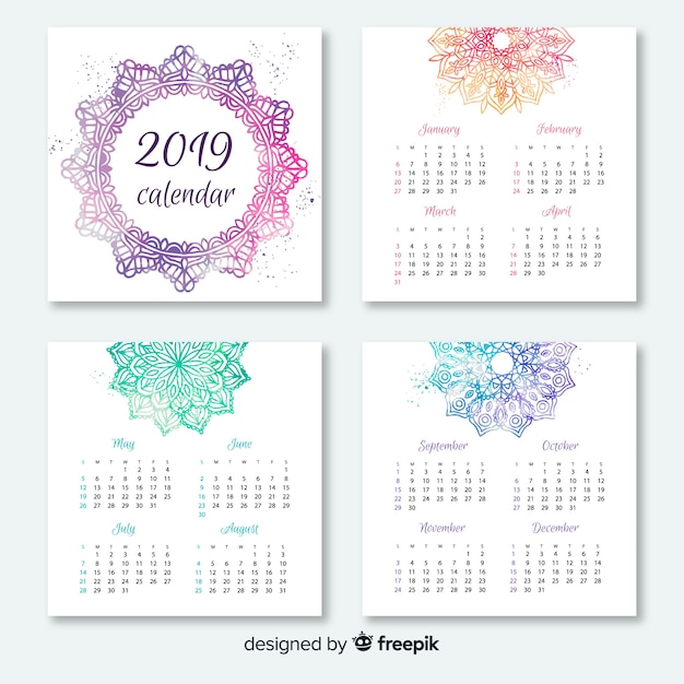 Lovely watercolor 2019 calendar template