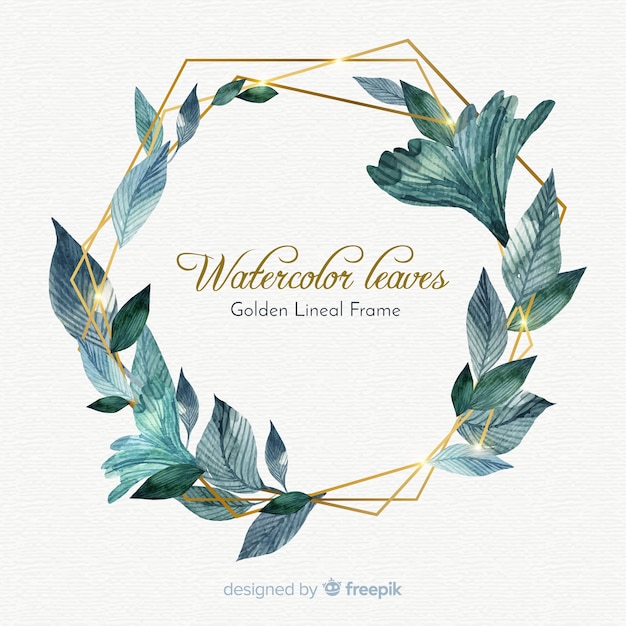 Free Vector lovely watercolor background with frame of leaves