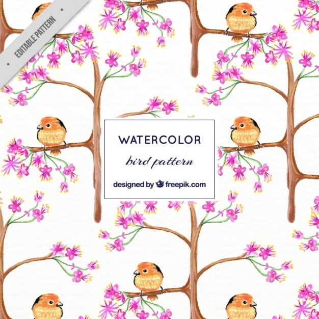 Free Vector lovely watercolor bid with a tree pattern