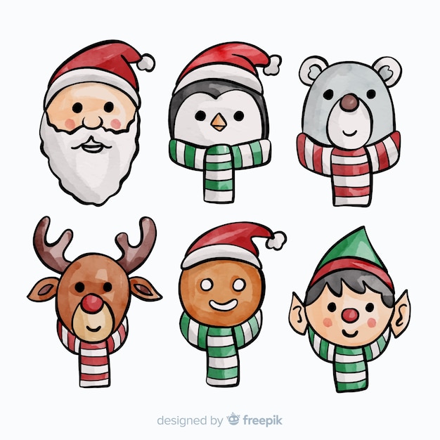 Lovely watercolor christmas character collection