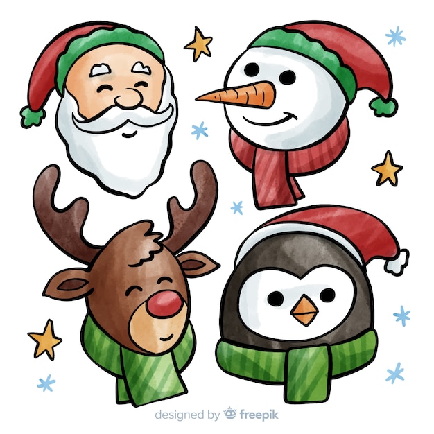 Lovely watercolor christmas character collection