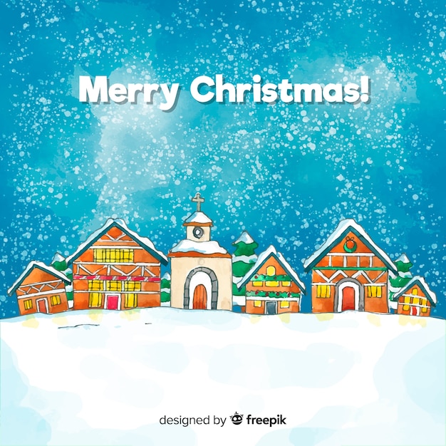 Free vector lovely watercolor christmas town