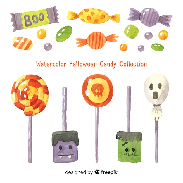 Free Vector lovely watercolor halloween candy collection