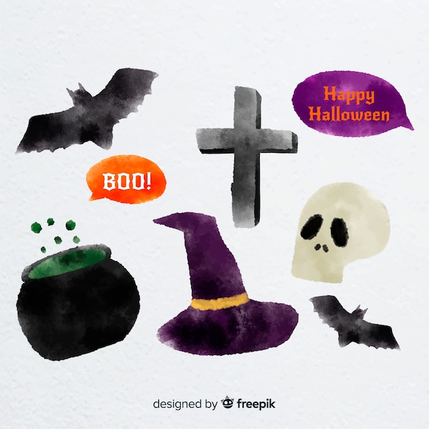 Free Vector lovely watercolor halloween element collection