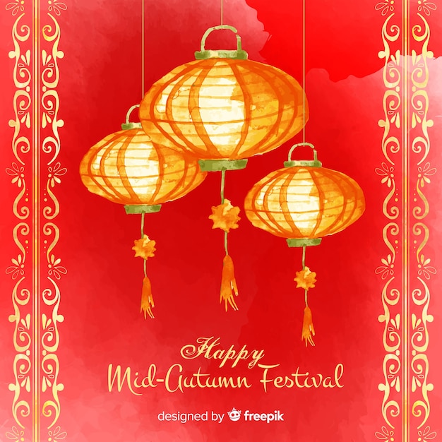 Free Vector lovely watercolor mid autumn festival composition