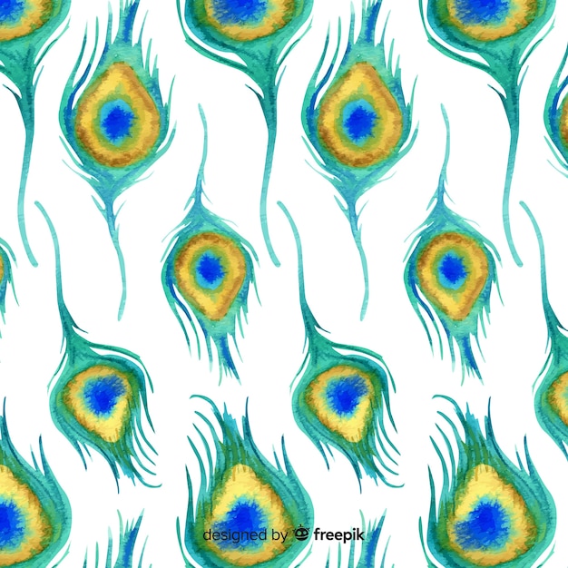 Free Vector lovely watercolor peacock feather pattern