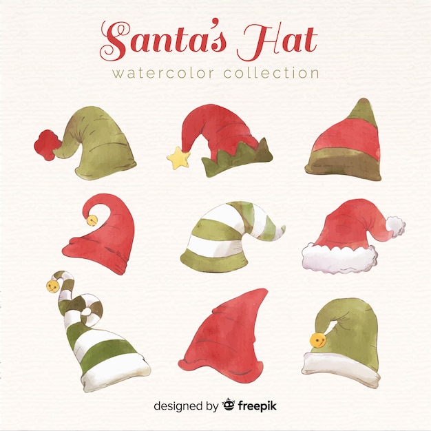 Free Vector lovely watercolor santa's hat collection