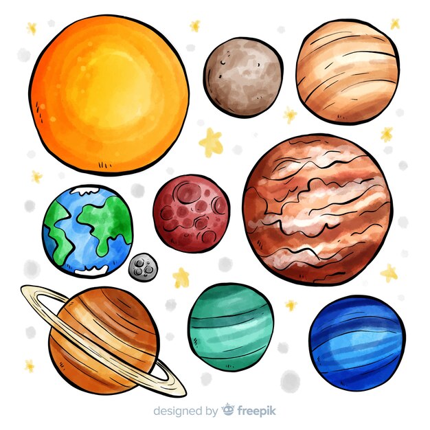 Lovely watercolor solar system composition