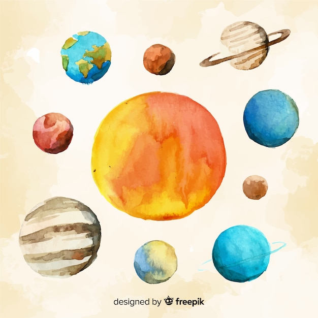 Lovely watercolor solar system scheme