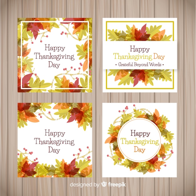 Free Vector lovely watercolor thanksgiving card collection