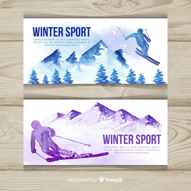 Lovely watercolor winter sport banners