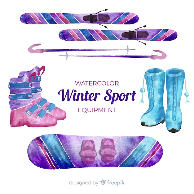 Free Vector lovely watercolor winter sport element collection