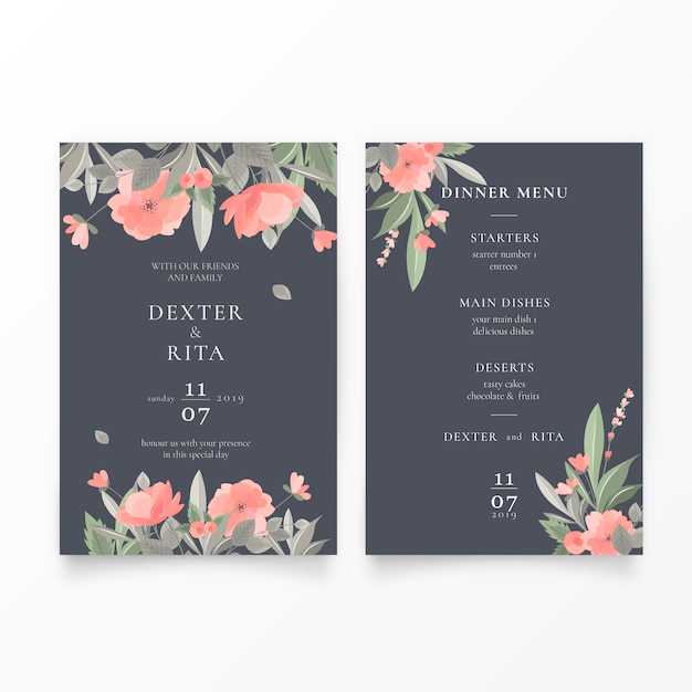 Lovely Wedding Invitation & Menu Template