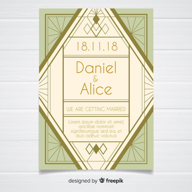 Free Vector lovely wedding invitation template in art deco design