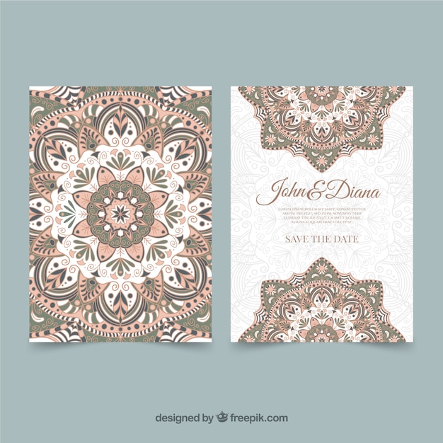 Lovely wedding invitation template with colorful mandala