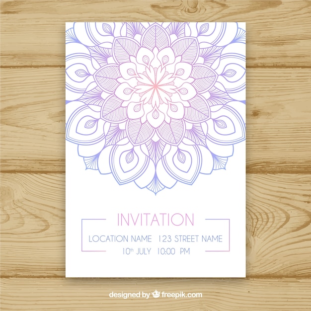 Free vector lovely wedding invitation template with colorful mandala