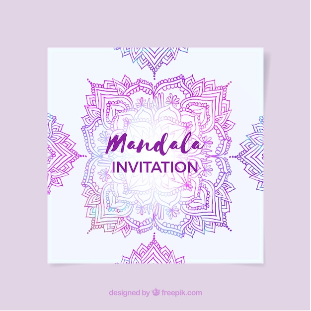 Free vector lovely wedding invitation template with colorful mandala