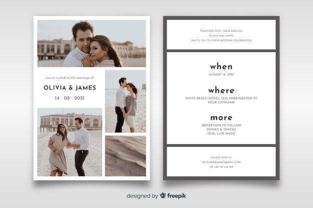 Free Vector lovely wedding invitation with photo template