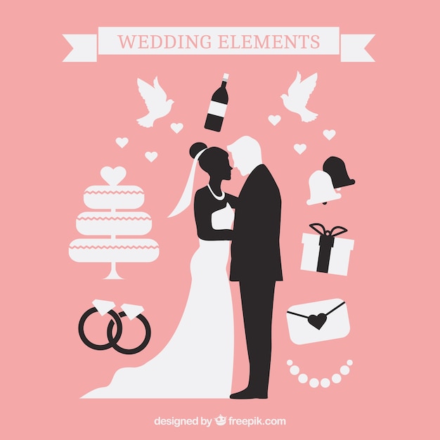 Free Vector lovely wedding silhouettes