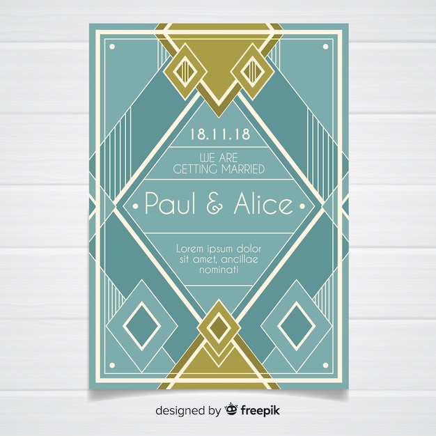 Free Vector lovely wedding template with art deco concept