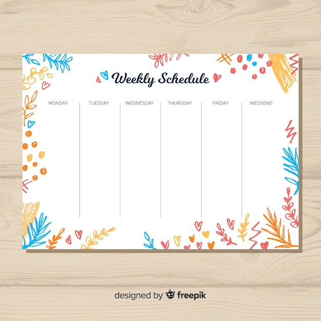 Free Vector lovely weekly schedule template with floral style