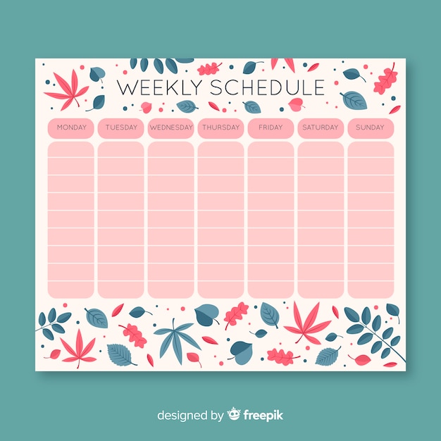 Free Vector lovely weekly schedule template with floral style