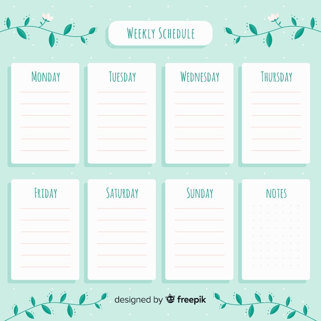 Free Vector lovely weekly schedule template with floral style