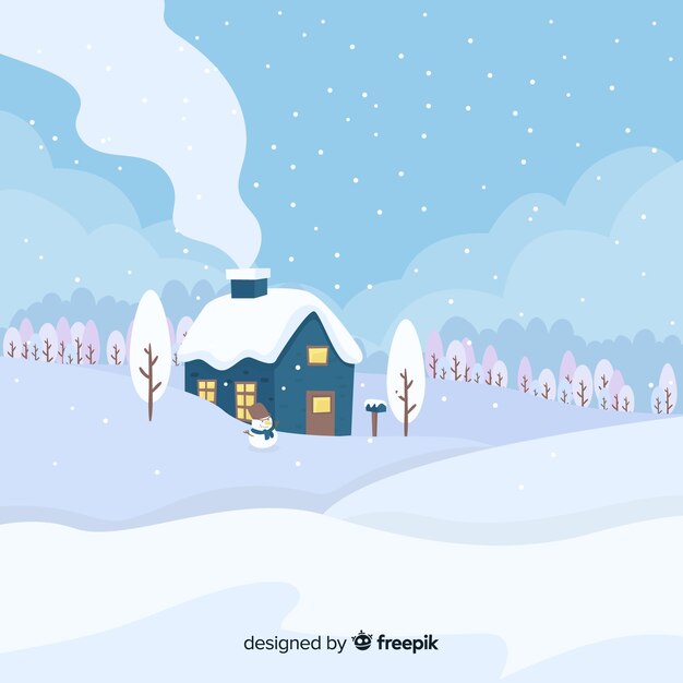 Lovely winter landscape with flat design