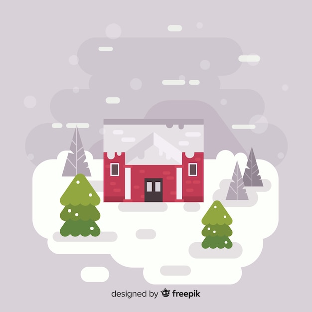 Free vector lovely winter landscape with flat design