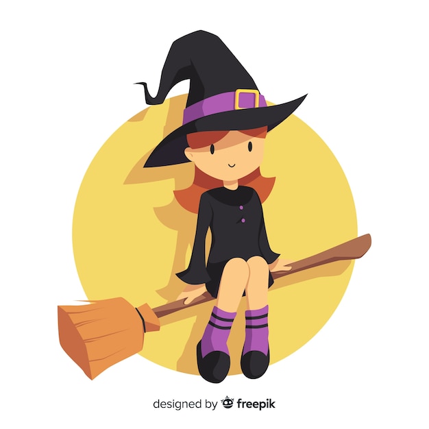 Lovely witch character with flat design