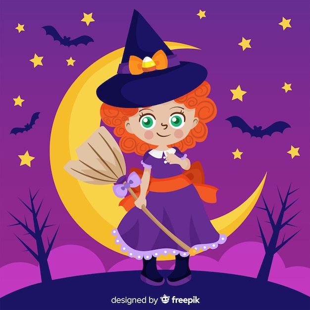 Lovely witch character with flat design