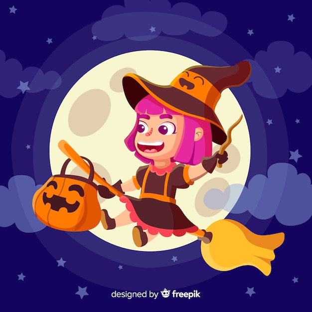 Lovely witch character with flat design