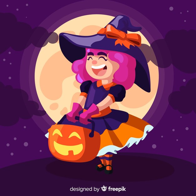 Lovely witch character with flat design