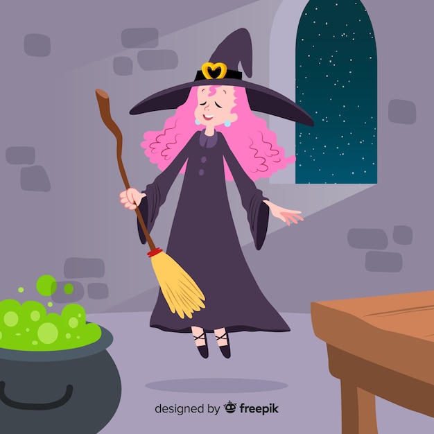 Lovely witch character with flat design