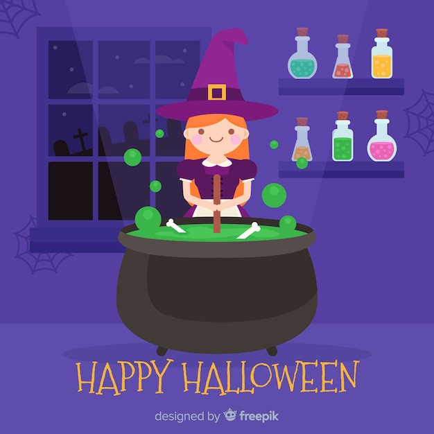 Lovely witch character with flat design